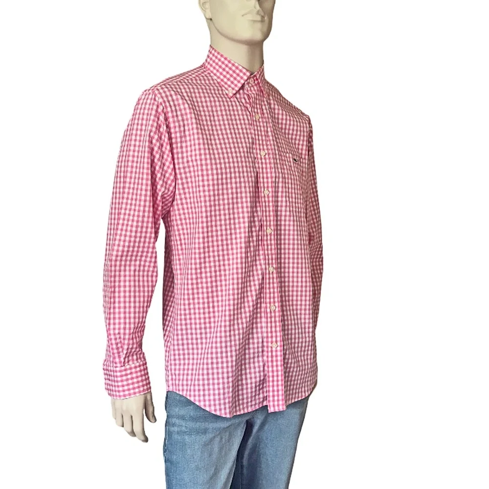 Vineyard Vines Classic Fit Tucker Shirt 100% Cotton Pink Gingham Check NWOT - Picture 3 of 13